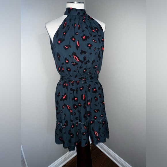 EUC Shein Sleeveless Halter Neck Ruffle Belt Dress 100% viscose size L - Picture 2 of 10